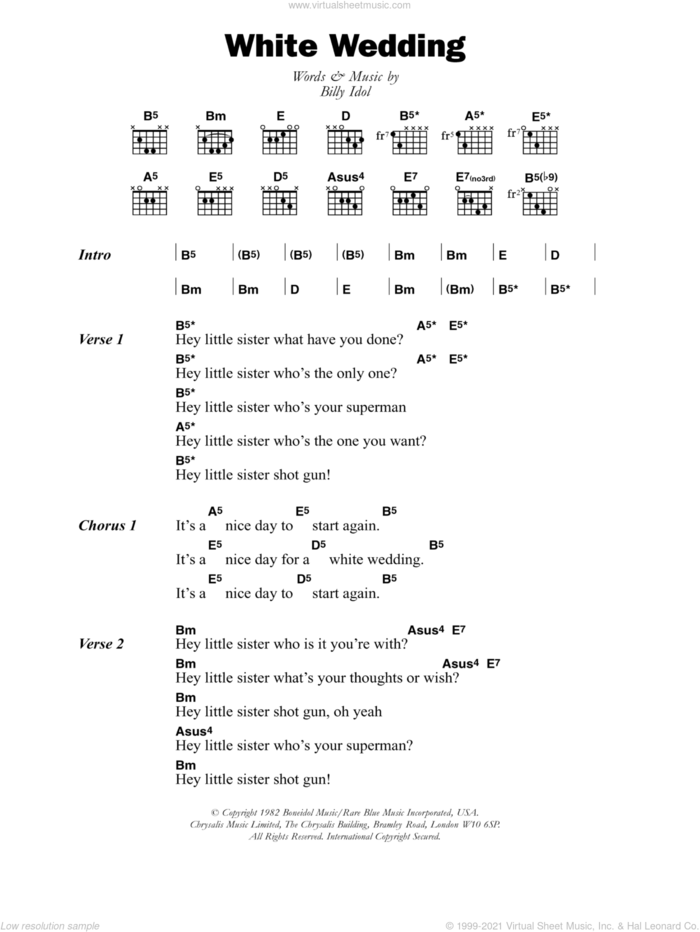 White Wedding sheet music for guitar (chords) by Billy Idol, intermediate skill level