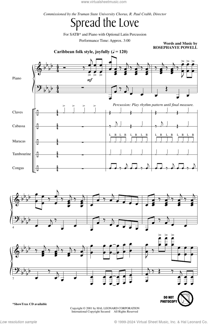Spread The Love sheet music for choir (SATB: soprano, alto, tenor, bass) by Rosephanye Powell, intermediate skill level