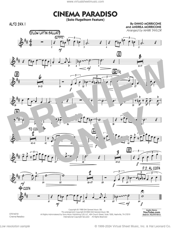 Cinema Paradiso (arr. Mark Taylor) sheet music for jazz band (alto sax 1) by Ennio Morricone, Mark Taylor and Andrea Morricone, intermediate skill level