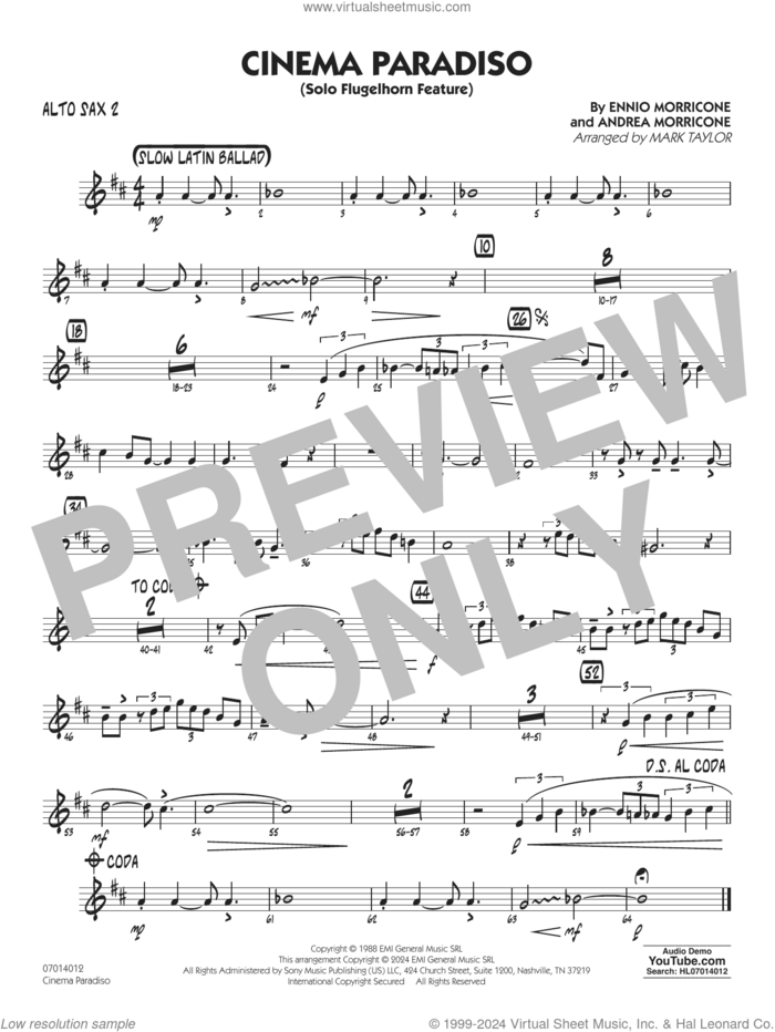 Cinema Paradiso (arr. Mark Taylor) sheet music for jazz band (alto sax 2) by Ennio Morricone, Mark Taylor and Andrea Morricone, intermediate skill level