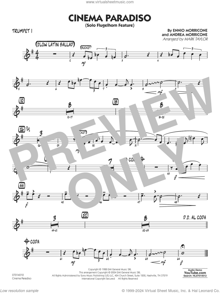 Cinema Paradiso (arr. Mark Taylor) sheet music for jazz band (trumpet 1) by Ennio Morricone, Mark Taylor and Andrea Morricone, intermediate skill level