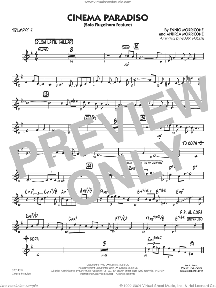 Cinema Paradiso (arr. Mark Taylor) sheet music for jazz band (trumpet 2) by Ennio Morricone, Mark Taylor and Andrea Morricone, intermediate skill level