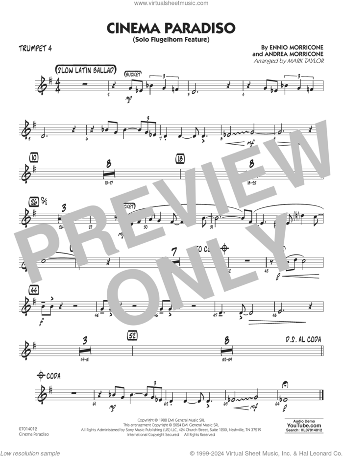 Cinema Paradiso (arr. Mark Taylor) sheet music for jazz band (trumpet 4) by Ennio Morricone, Mark Taylor and Andrea Morricone, intermediate skill level