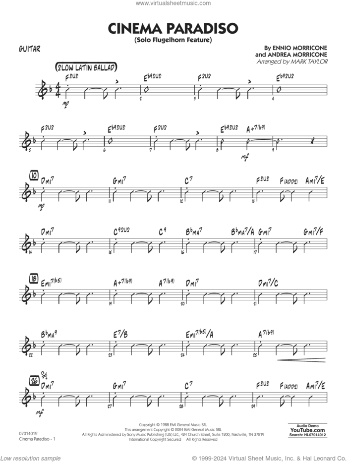 Cinema Paradiso (arr. Mark Taylor) sheet music for jazz band (guitar) by Ennio Morricone, Mark Taylor and Andrea Morricone, intermediate skill level