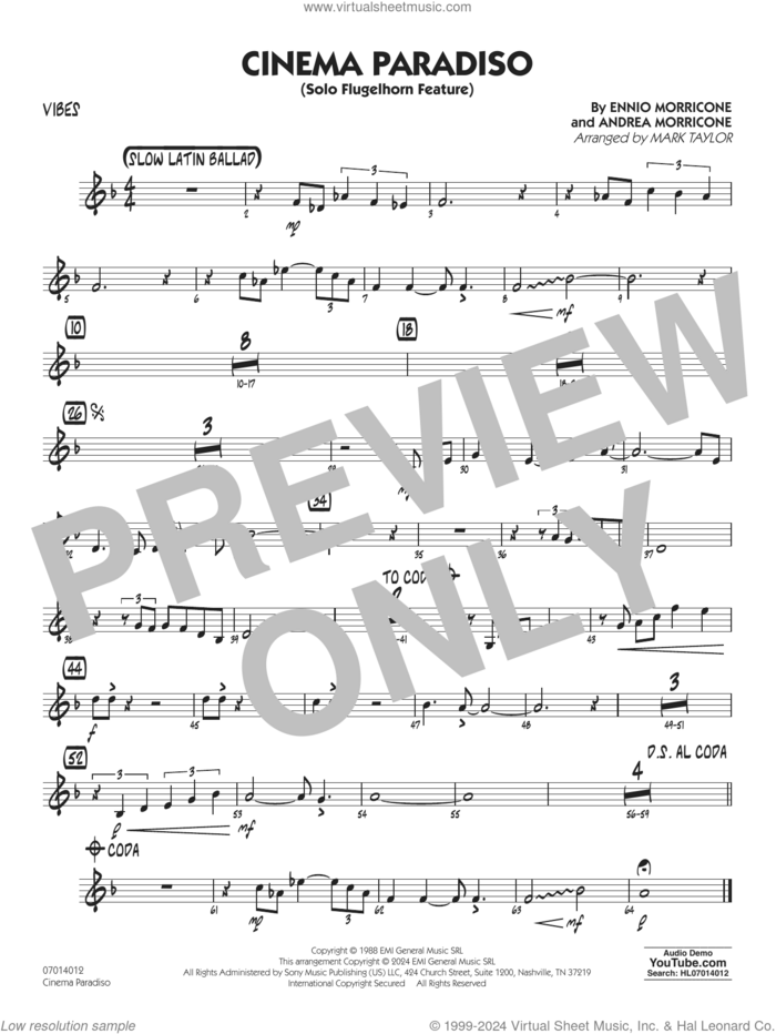 Cinema Paradiso (arr. Mark Taylor) sheet music for jazz band (vibes) by Ennio Morricone, Mark Taylor and Andrea Morricone, intermediate skill level