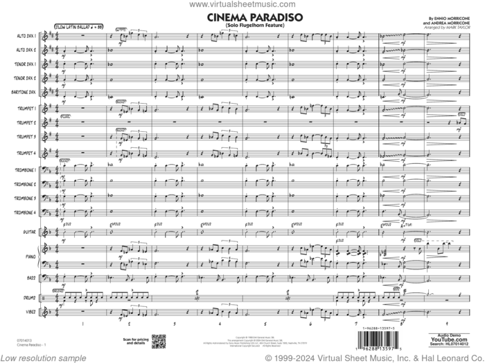 Cinema Paradiso (with Solo Flugelhorn Feature) (arr. Mark Taylor) (COMPLETE) sheet music for jazz band by Ennio Morricone, Andrea Morricone and Mark Taylor, intermediate skill level
