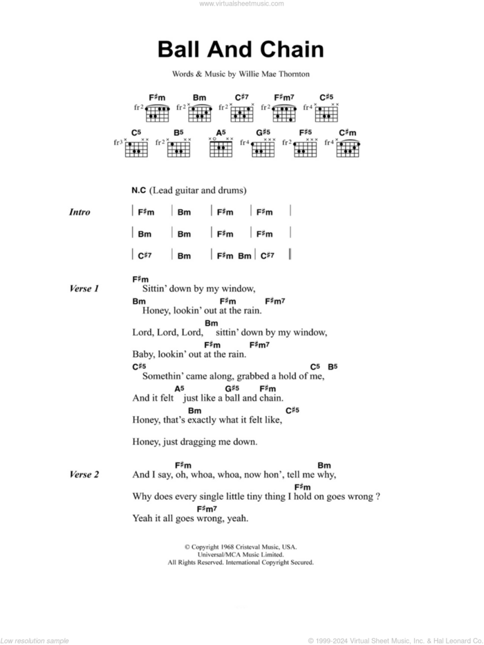 Ball And Chain sheet music for guitar (chords) by Janis Joplin and Willie Mae Thornton, intermediate skill level