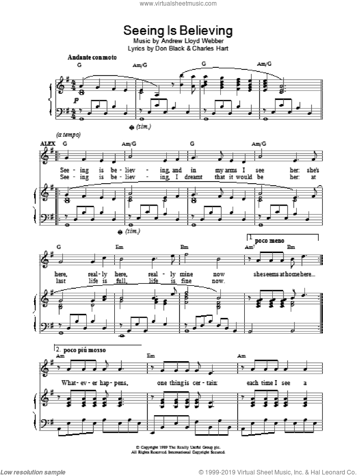 Seeing Is Believing (from Aspects of Love) sheet music for voice, piano or guitar by Andrew Lloyd Webber, Aspects Of Love (Musical), Charles Hart and Don Black, intermediate skill level