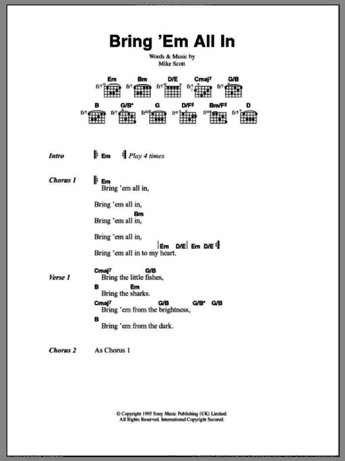 Bring 'Em All In sheet music for guitar (chords) by Mike Scott, intermediate skill level