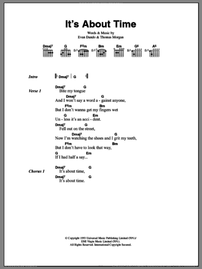 It's About Time sheet music for guitar (chords) by Lemonheads, Evan Dando and Thomas Morgan, intermediate skill level