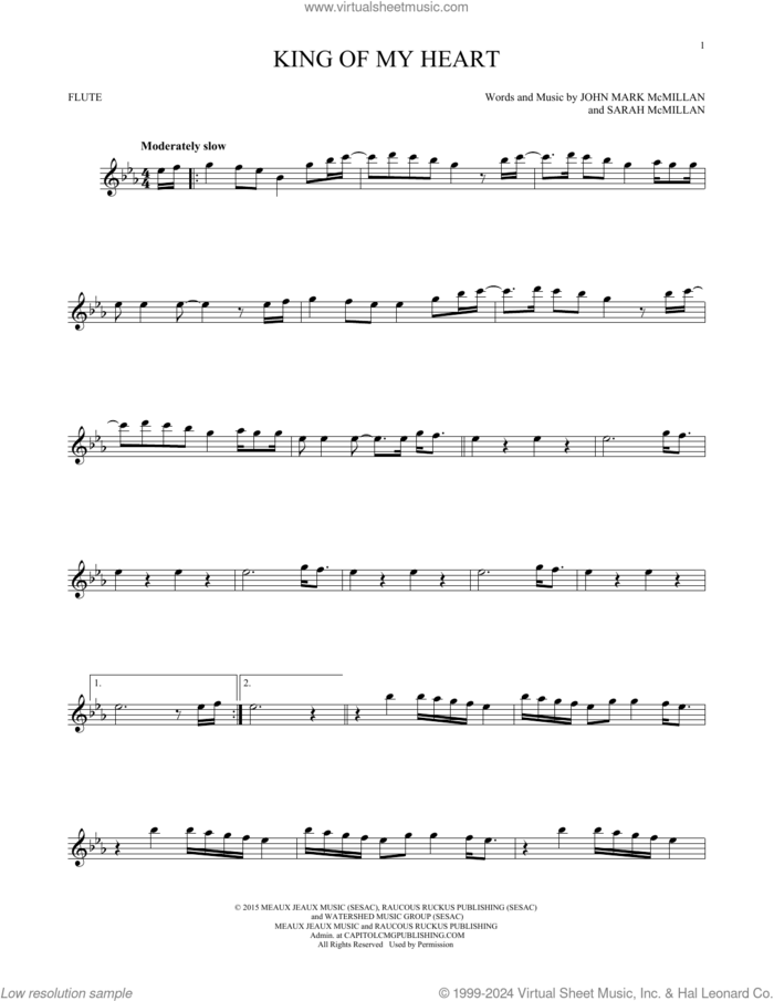 King Of My Heart sheet music for flute solo by Bethel Music, John Mark McMillan and Sarah McMillan, intermediate skill level