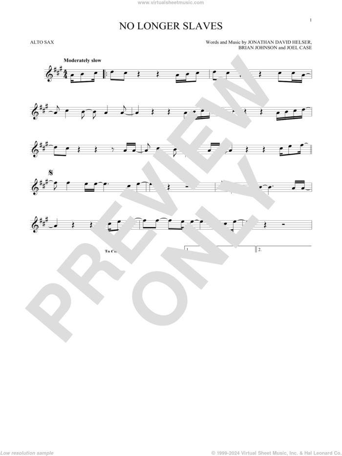 No Longer Slaves sheet music for alto saxophone solo by Bethel Music, Brian Johnson, Joel Case and Jonathan David Helser, intermediate skill level