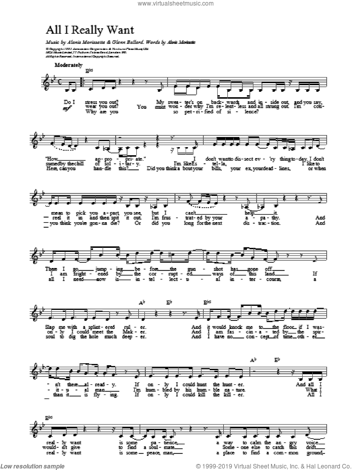 All I Really Want sheet music for voice and other instruments (fake book) by Alanis Morissette, intermediate skill level