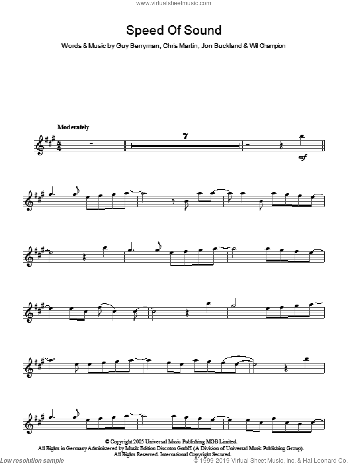 Speed Of Sound sheet music for voice and other instruments (fake book) by Coldplay, Chris Martin, Guy Berryman, Jon Buckland and Will Champion, intermediate skill level