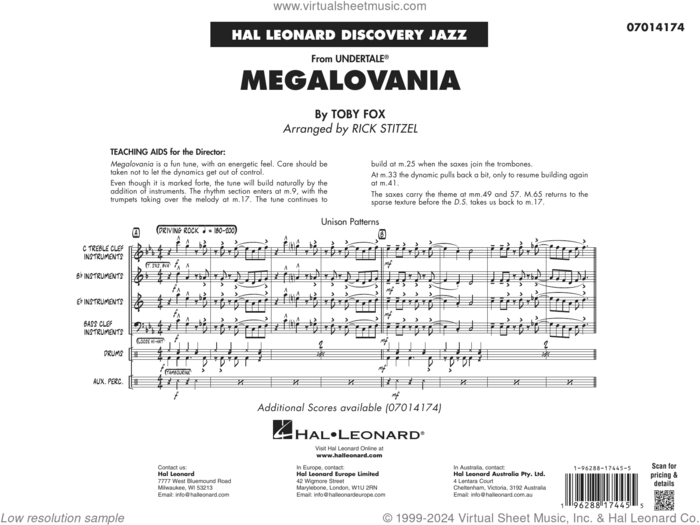 Megalovania (arr. Rick Stitzel) (COMPLETE) sheet music for jazz band by Toby Fox and Rick Stitzel, intermediate skill level