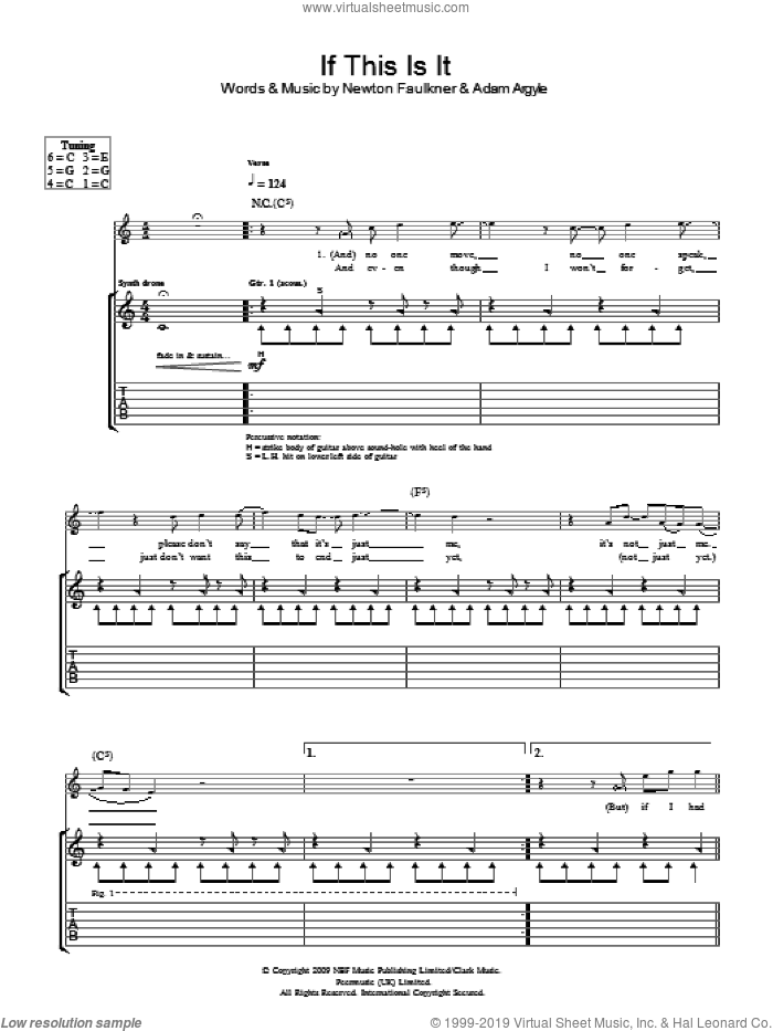 If This Is It sheet music for guitar (tablature) by Newton Faulkner and Adam Argyle, intermediate skill level
