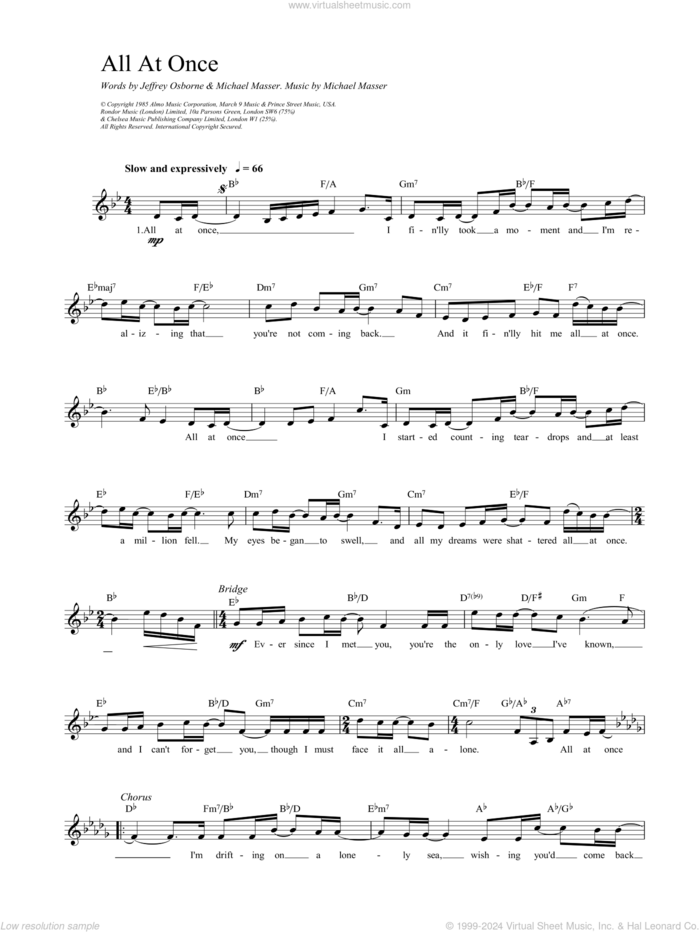 All At Once sheet music for voice and other instruments (fake book) by Whitney Houston, intermediate skill level