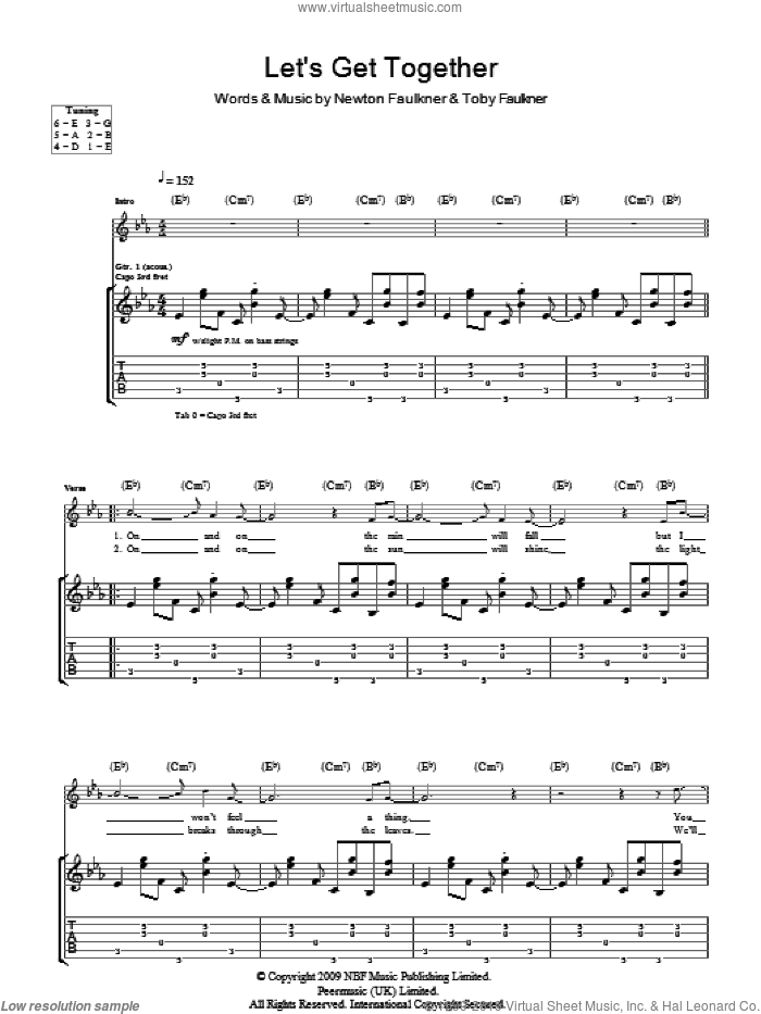 Let's Get Together sheet music for guitar (tablature) by Newton Faulkner and Toby Faulkner, intermediate skill level