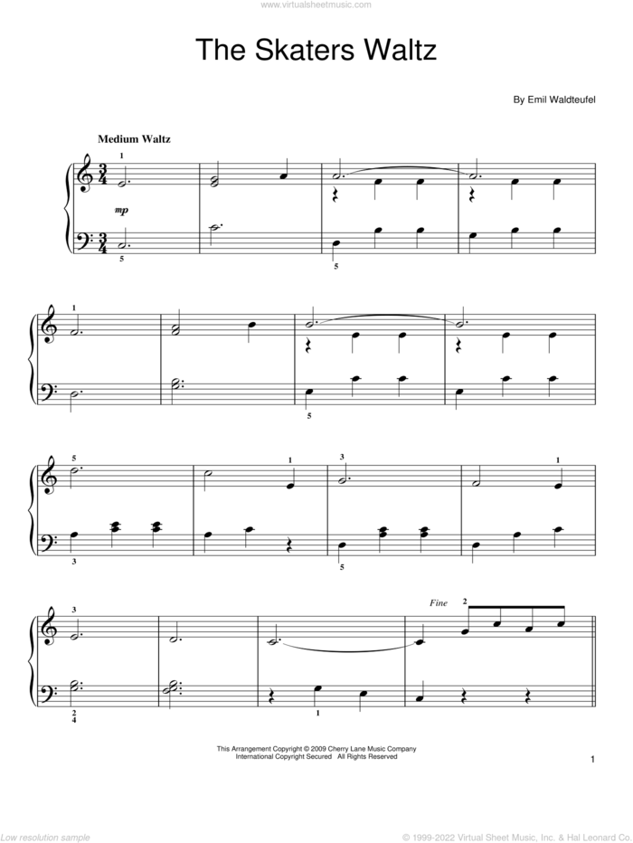 The Skaters Waltz sheet music for piano solo by Emile Waldteufel, classical score, easy skill level