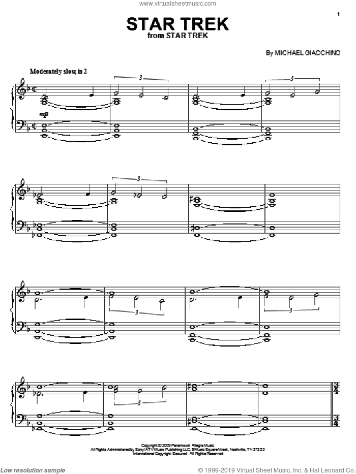 Star Trek sheet music for piano solo by Michael Giacchino and Star Trek(R), intermediate skill level