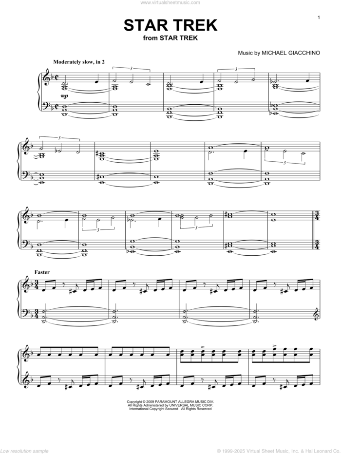 Star Trek sheet music for piano solo by Michael Giacchino and Star Trek(R), intermediate skill level