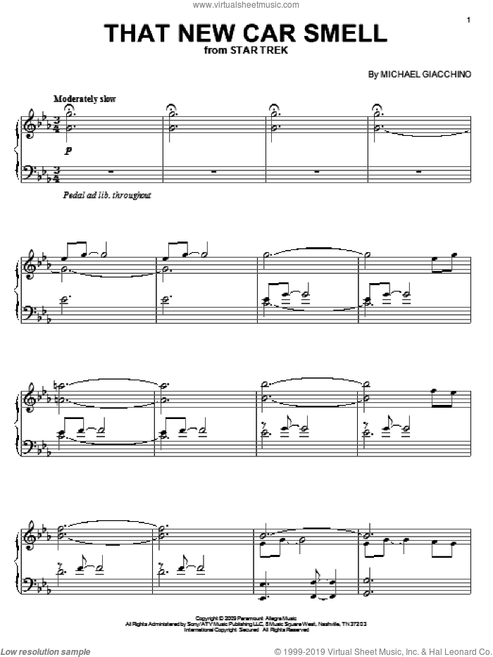 That New Car Smell sheet music for piano solo by Michael Giacchino and Star Trek(R), intermediate skill level