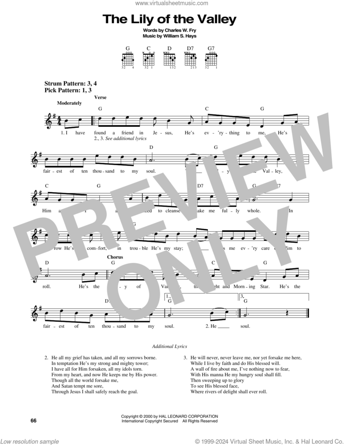 The Lily Of The Valley sheet music for guitar solo (chords) by Charles W. Fry and William S. Hays, easy guitar (chords)