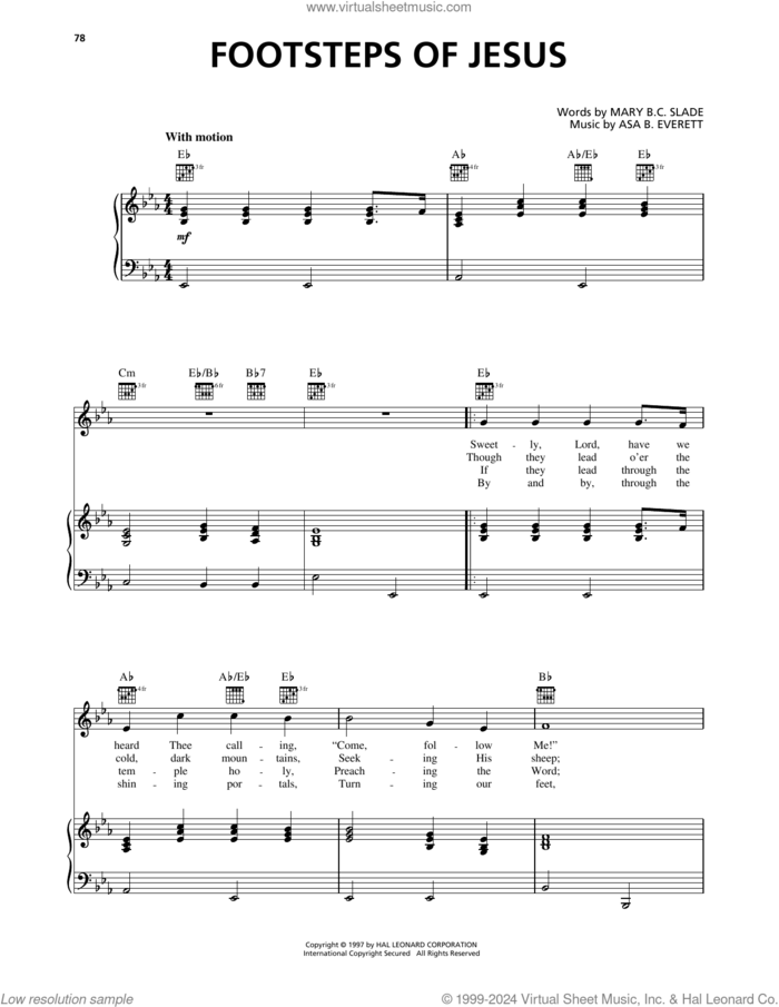 Footsteps Of Jesus sheet music for voice, piano or guitar by Mary B.C. Slade and Asa B. Everett, intermediate skill level