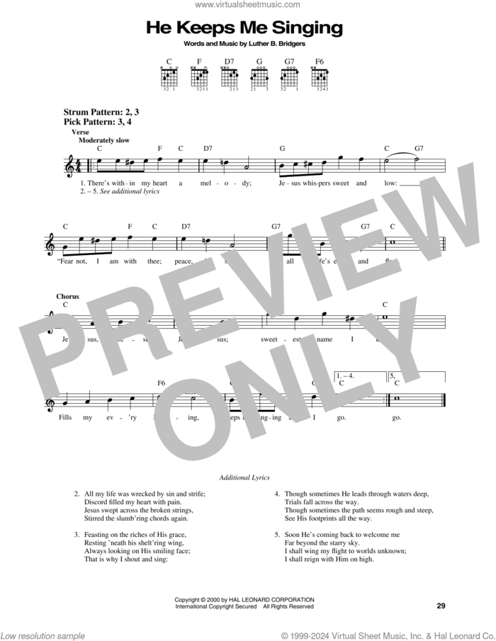 He Keeps Me Singing sheet music for guitar solo (chords) by Luther B. Bridgers, easy guitar (chords)