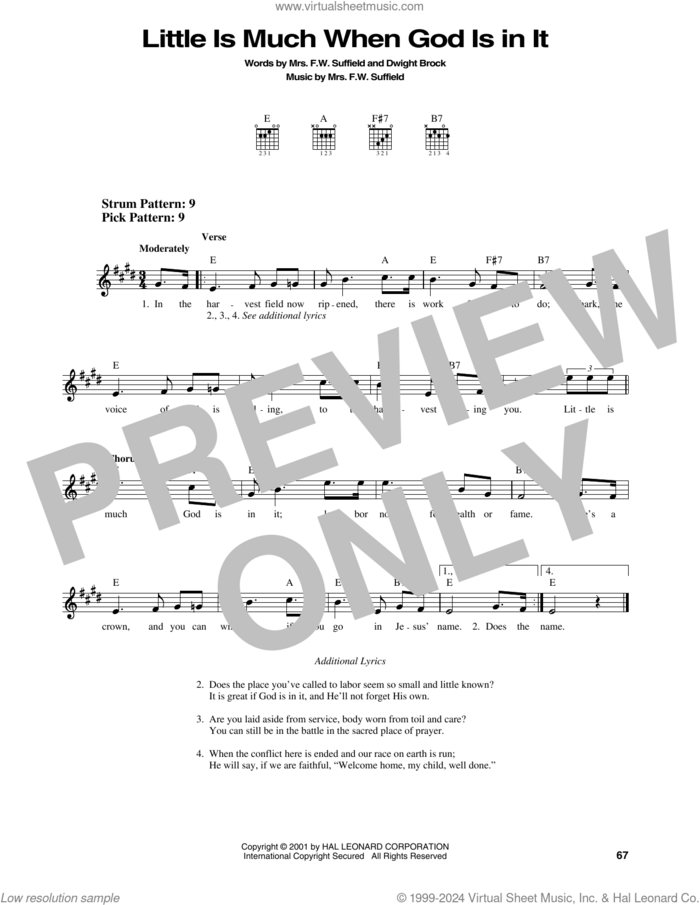 Little Is Much When God Is In It sheet music for guitar solo (chords) by Mrs. F.W. Suffield and Dwight Brock, easy guitar (chords)