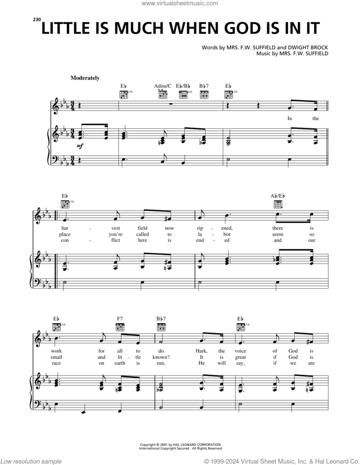 Little Is Much When God Is In It sheet music for voice, piano or guitar by Mrs. F.W. Suffield and Dwight Brock, intermediate skill level