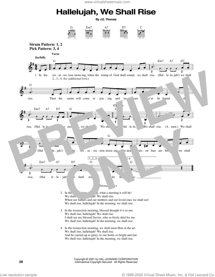 Hallelujah, We Shall Rise sheet music for guitar solo (chords) by J.E. Thomas, easy guitar (chords)