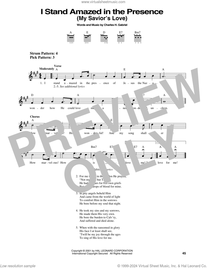 I Stand Amazed In The Presence (My Savior's Love) sheet music for guitar solo (chords) by Charles H. Gabriel, easy guitar (chords)