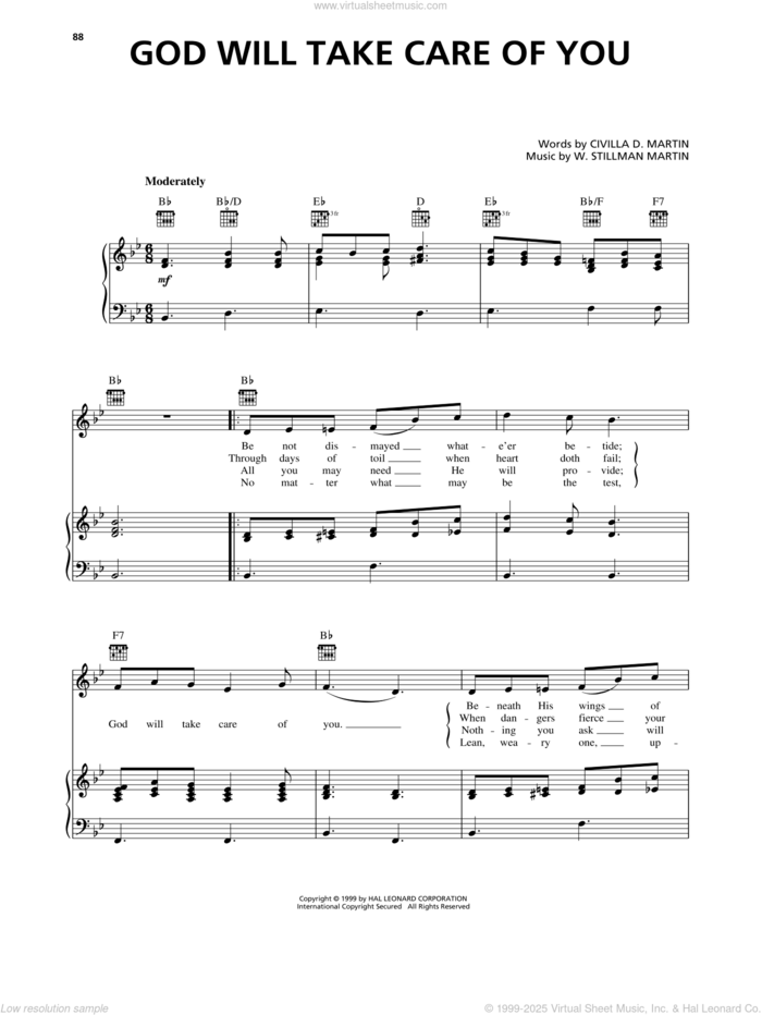 God Will Take Care Of You sheet music for voice, piano or guitar by Civilla D. Martin and W. Stillman Martin, intermediate skill level