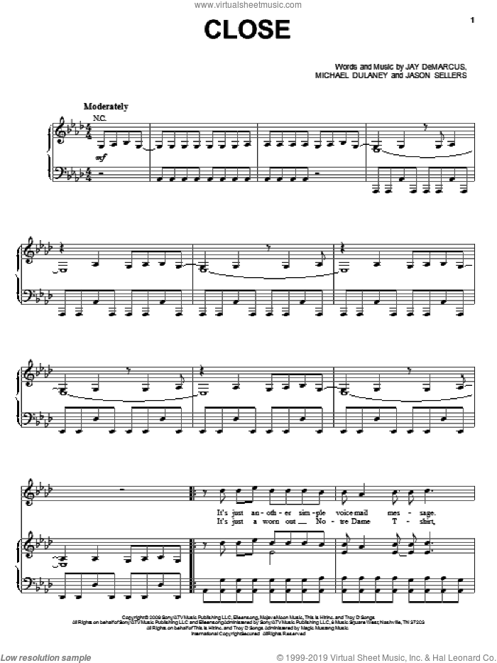Close sheet music for voice, piano or guitar by Rascal Flatts, Jason Sellers, Jay DeMarcus and Michael Dulaney, intermediate skill level