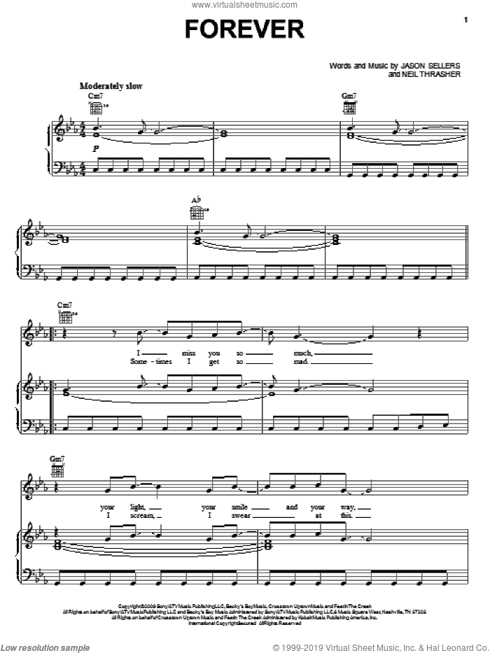 Forever sheet music for voice, piano or guitar by Rascal Flatts, Jason Sellers and Neil Thrasher, intermediate skill level