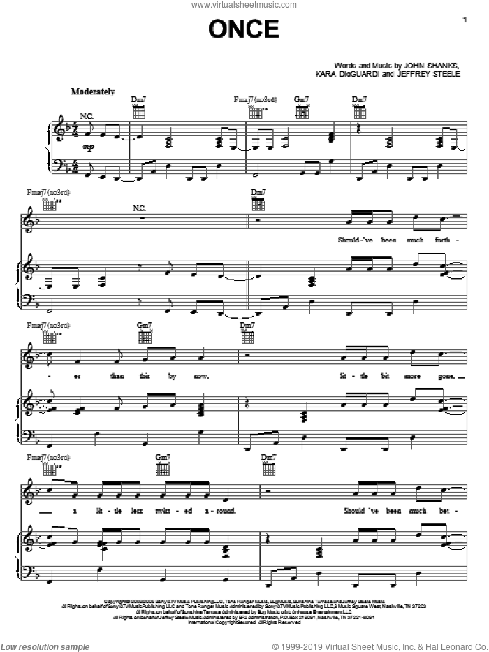 Once sheet music for voice, piano or guitar by Rascal Flatts, Jeffrey Steele, John Shanks and Kara DioGuardi, intermediate skill level