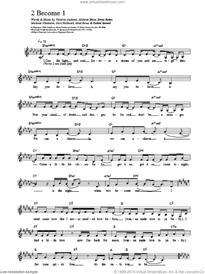 2 Become 1 sheet music for voice and other instruments (fake book) by The Spice Girls, intermediate skill level