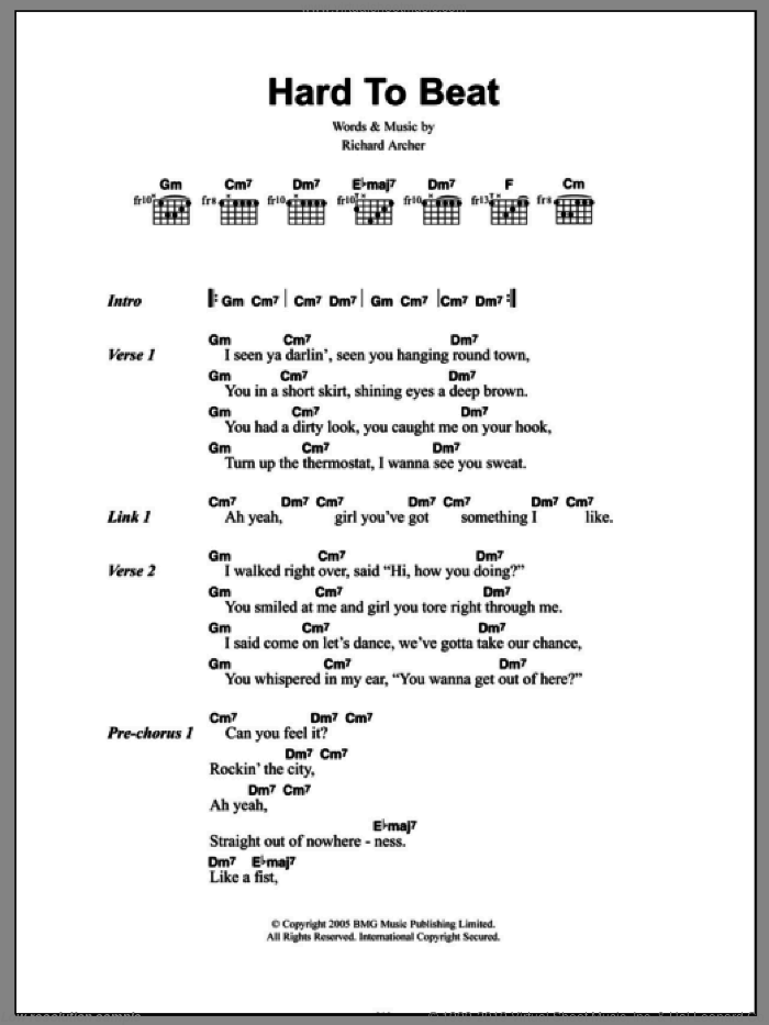 Hard To Beat sheet music for guitar (chords) by Hard-Fi and Richard Archer, intermediate skill level