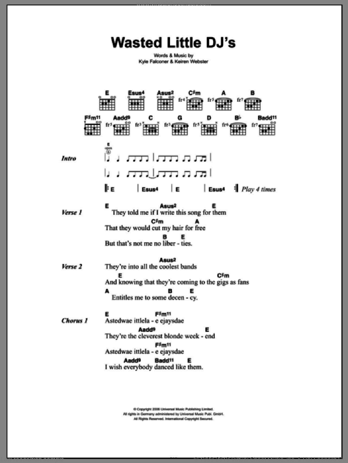 Wasted Little DJs sheet music for guitar (chords) by The View, Keiren Webster and Kyle Falconer, intermediate skill level
