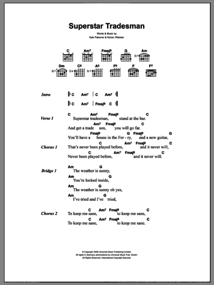 Superstar Tradesman sheet music for guitar (chords) by The View, Keiren Webster and Kyle Falconer, intermediate skill level