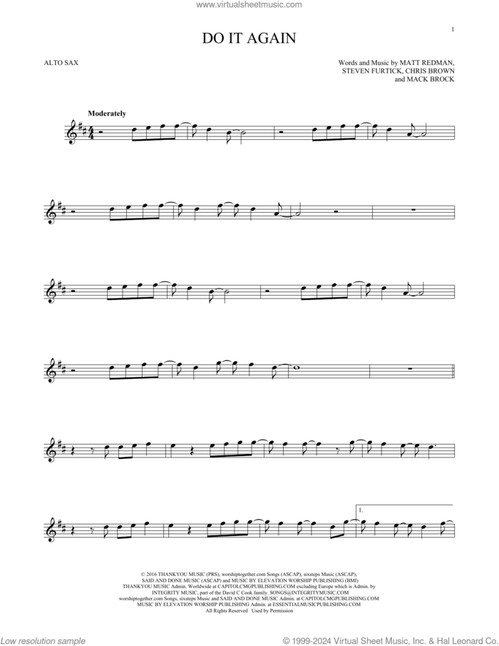Do It Again sheet music for alto saxophone solo by Elevation Worship, Chris Brown, Mack Brock, Matt Redman and Steven Furtick, intermediate skill level