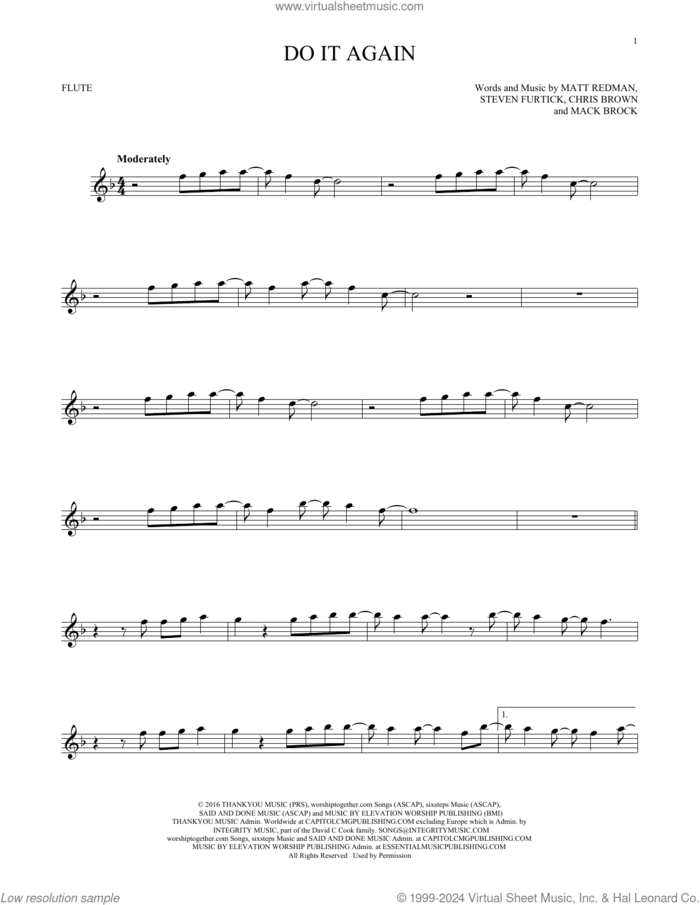 Do It Again sheet music for flute solo by Elevation Worship, Chris Brown, Mack Brock, Matt Redman and Steven Furtick, intermediate skill level