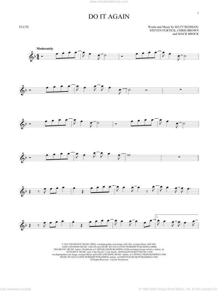 Do It Again sheet music for flute solo by Elevation Worship, Chris Brown, Mack Brock, Matt Redman and Steven Furtick, intermediate skill level