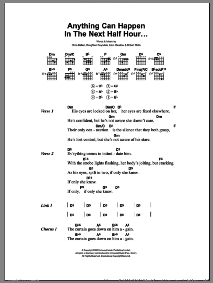 Anything Can Happen In The Next Half Hour sheet music for guitar (chords) by Enter Shikari, Chris Batten, Liam Clewlow, Robert Rolfe and Roughton Reynolds, intermediate skill level