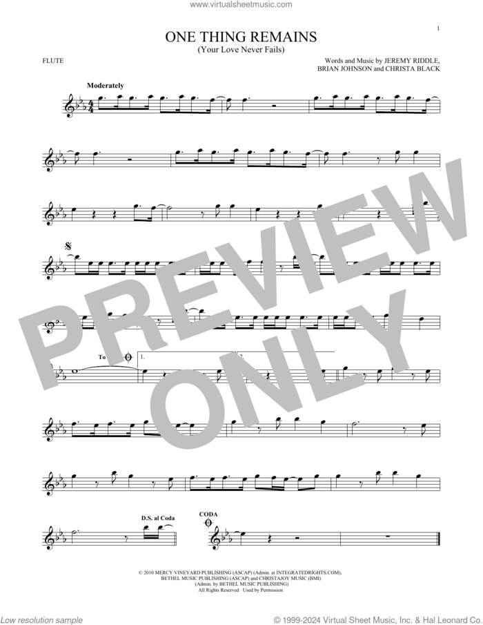 One Thing Remains (Your Love Never Fails) sheet music for flute solo by Passion & Kristian Stanfill, Brian Johnson, Christa Black and Jeremy Riddle, intermediate skill level