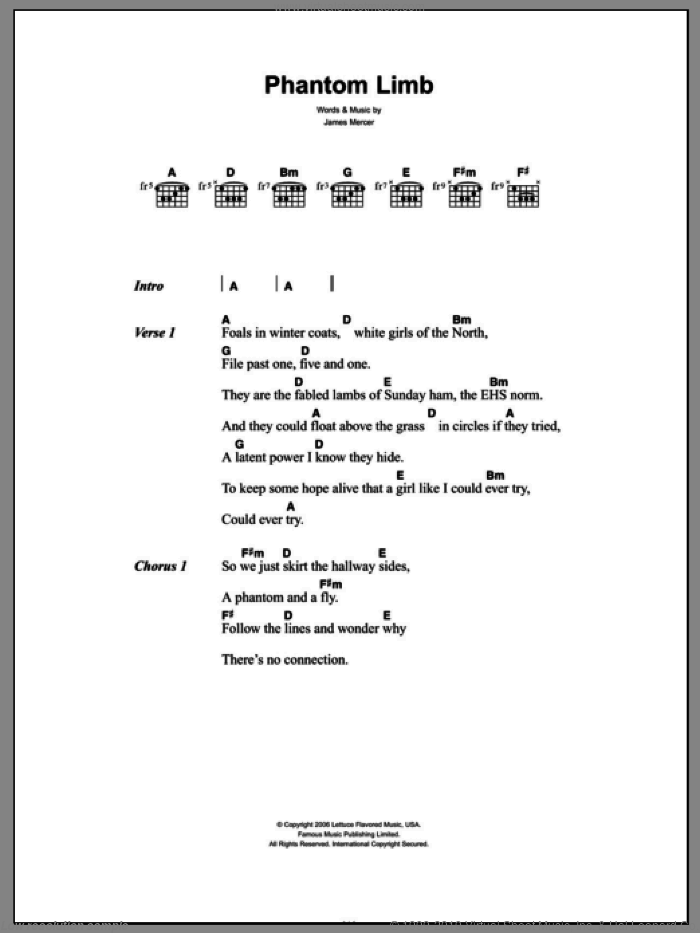 Phantom Limb sheet music for guitar (chords) by The Shins and James Mercer, intermediate skill level