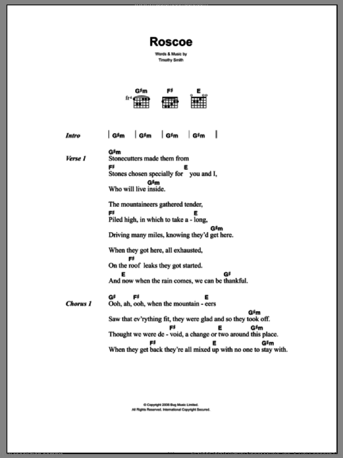 Roscoe sheet music for guitar (chords) by Midlake and Tim Smith, intermediate skill level