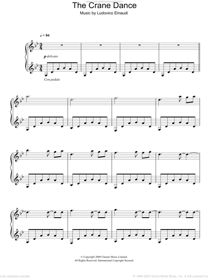 The Crane Dance sheet music for piano solo by Ludovico Einaudi, classical score, intermediate skill level