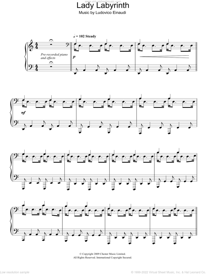 Lady Labyrinth sheet music for piano solo by Ludovico Einaudi, classical score, intermediate skill level